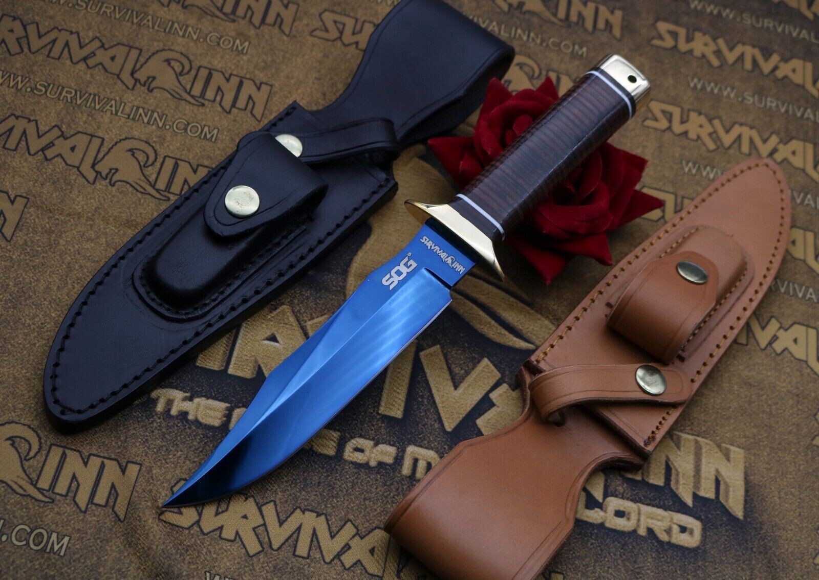 CUSTOM HANDMADE BOWIE KNIFE NEW EDITION HUNTING KNIFE W/STACKED LEATHER