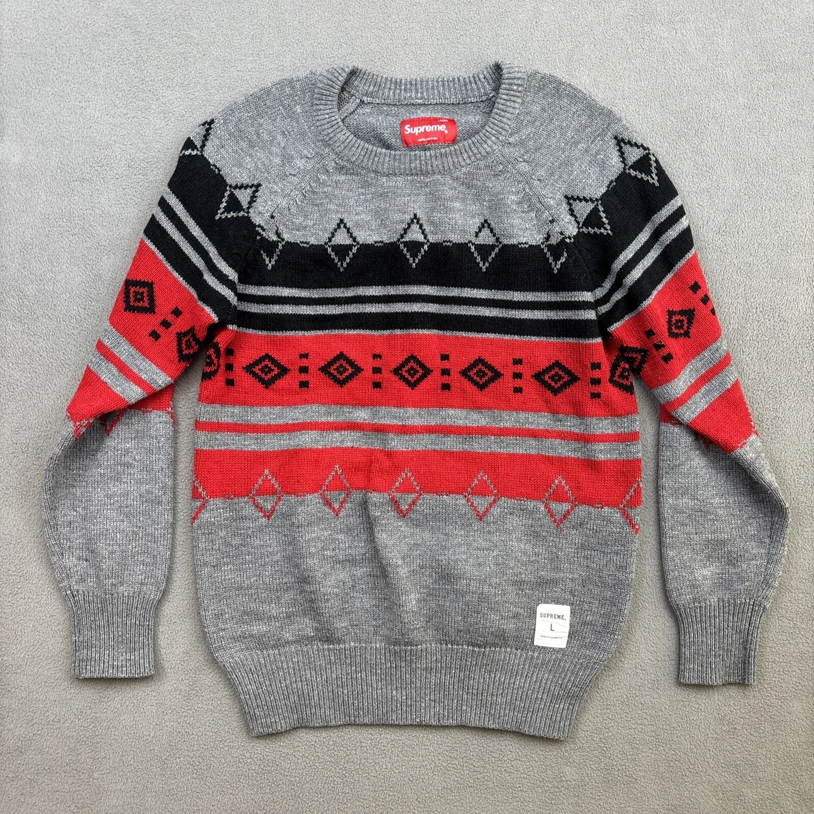 Pull à encolure rasée Supreme Abstract Crew Cou L gris coton tribal sud ouest