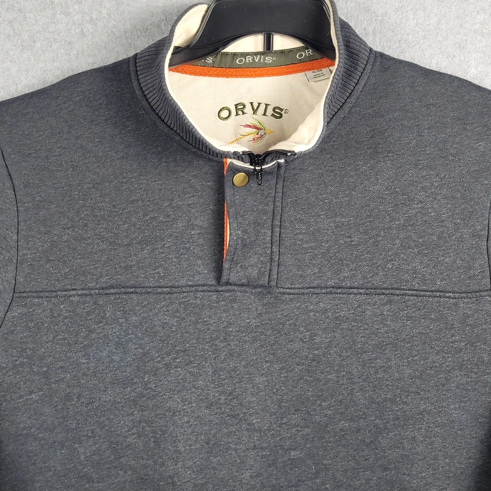 Orvis Men's Signature Quarter 1/4 Snap Button Sweatshirt Grey Pullover XL Mens - Image 4 of 4