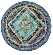 BOHO ethnic wall hanging Table cloth tapestry Throw round patchwork Blue Golden