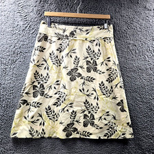 Barkins Womens A-line Skirt Size 12 Cream Grey Green Floral Knee Length