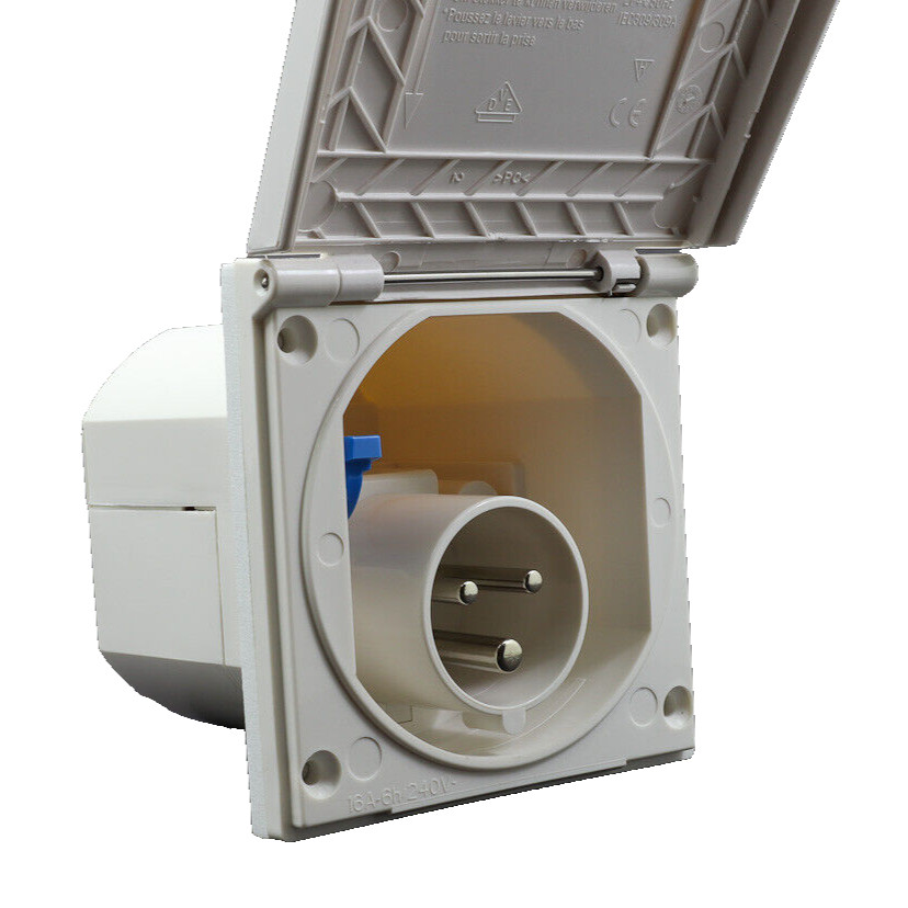 Electric Mains Hook-up Inlet Box 240v 230v White Campervan Motorhome Caravan v2