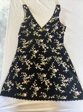 Forever 21 Black Floral Midi Summer Womens  Sz.L  1.5 “ Strap Dress A-line