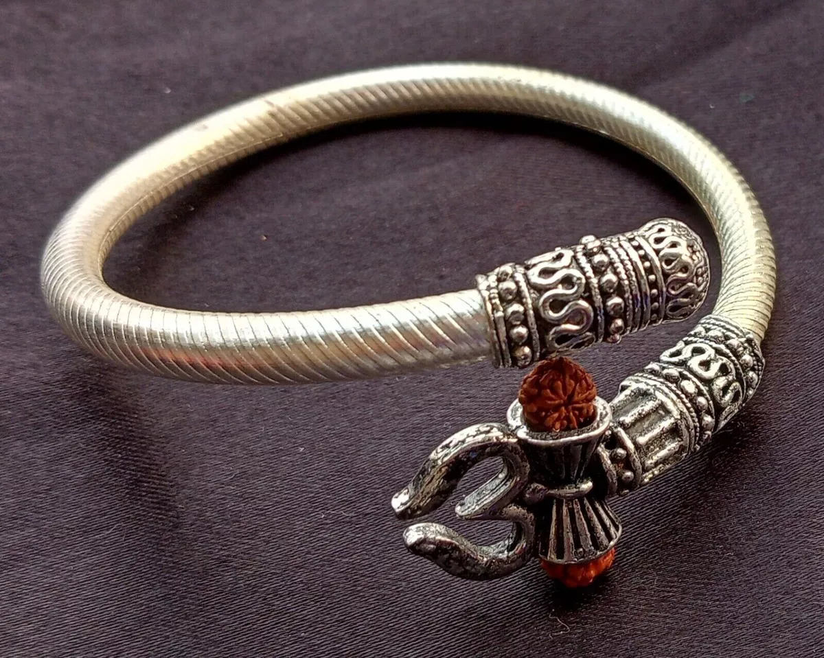 925 sterling silver handmade amazing customized lord shiva bangle bracelet,  excellent trident trishul with rudraksha unisex jewelry nsk773 | TRIBAL  ORNAMENTS