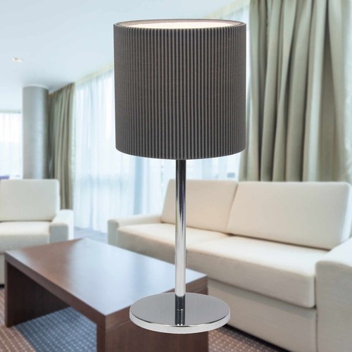 Set of 2 Modern Chrome 32cm Table Lamps Bedside Lights Grey Pleated Shades - Picture 5 of 6