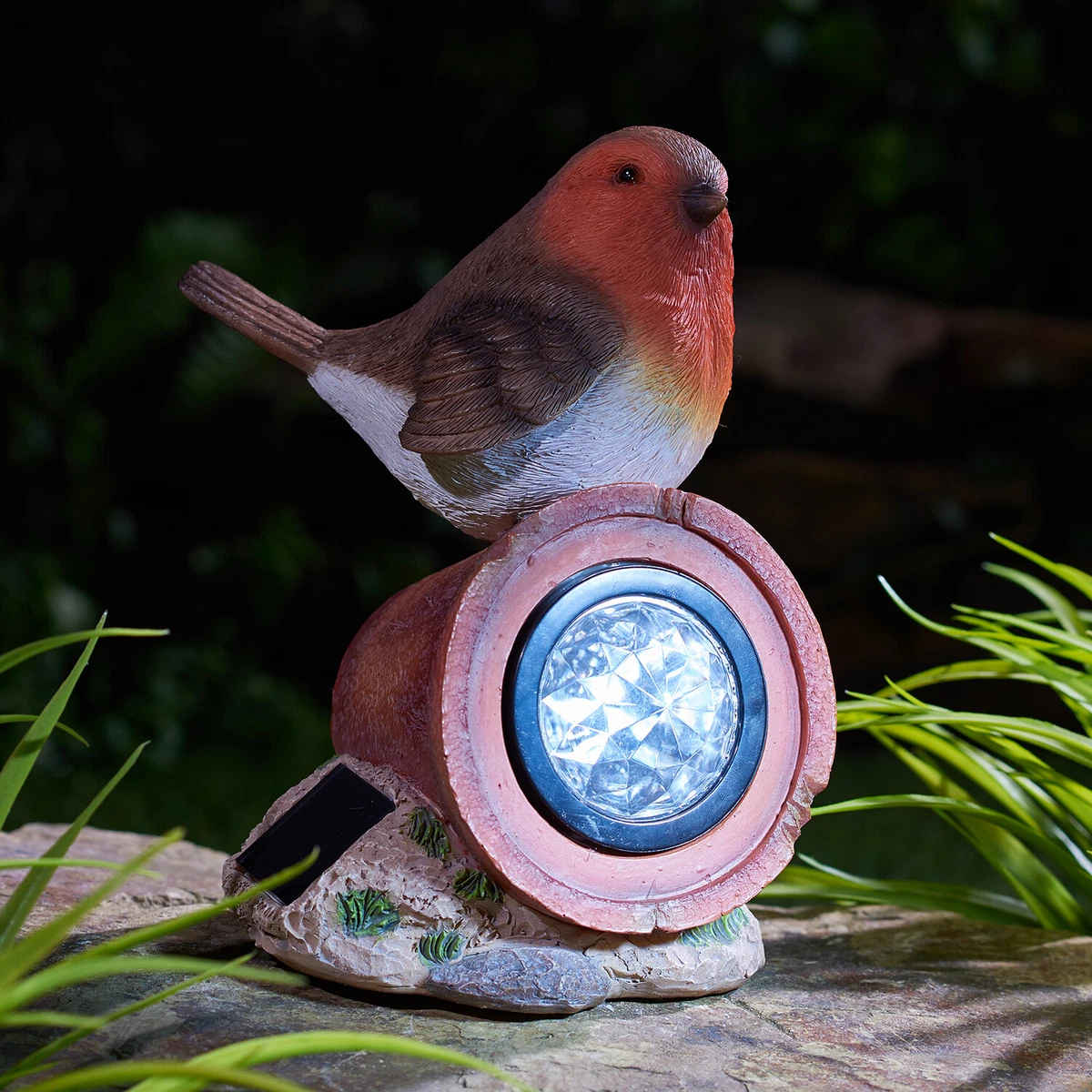Robin Rock Stone Light Solar Powered LED Decorative Garden Bird