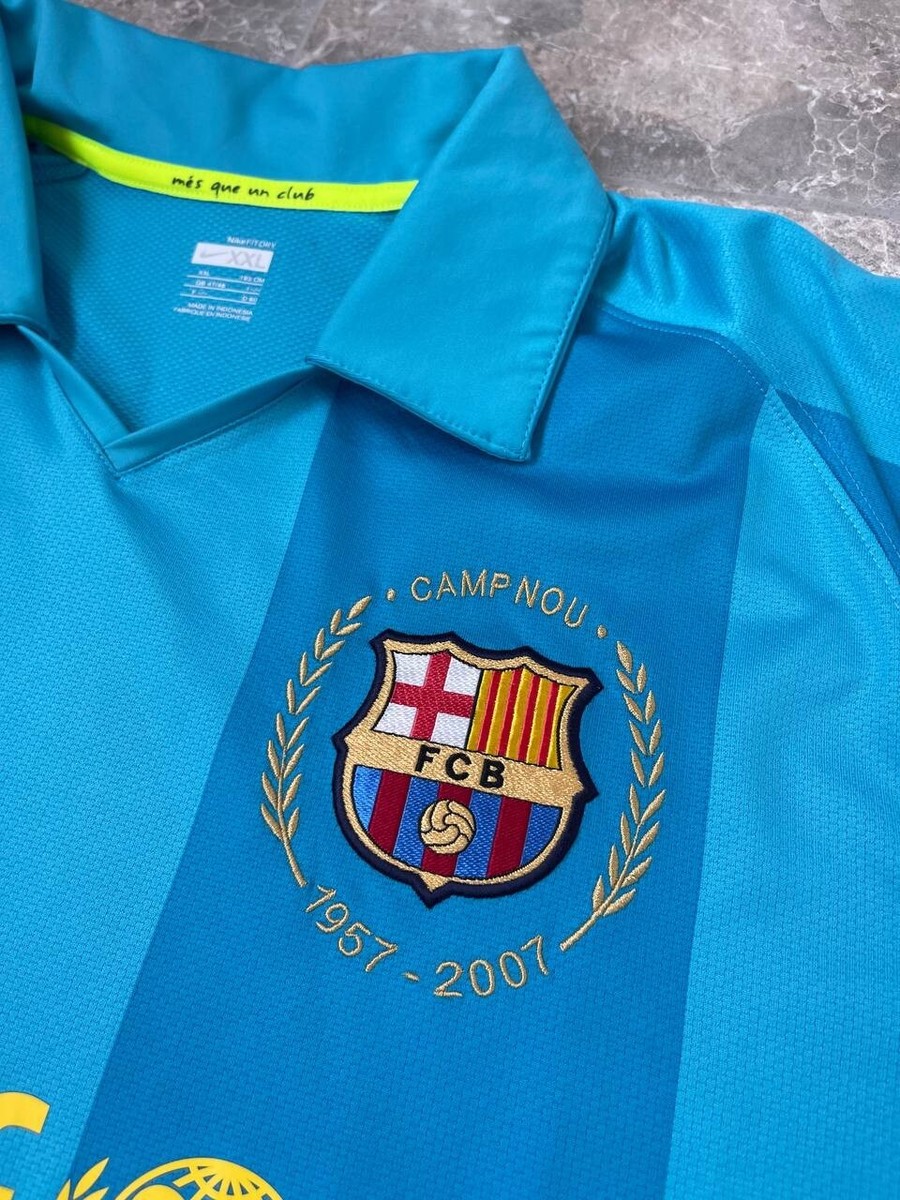 FC Barcelona #6 Xavi 2007 2008 Away Football Shirt Jersey Blue