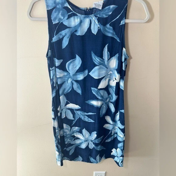 Vestido hibisco tropical antigo marinho Y2K 2000 feito na Itália tamanho 4 S azul - Imagem 4 de 4