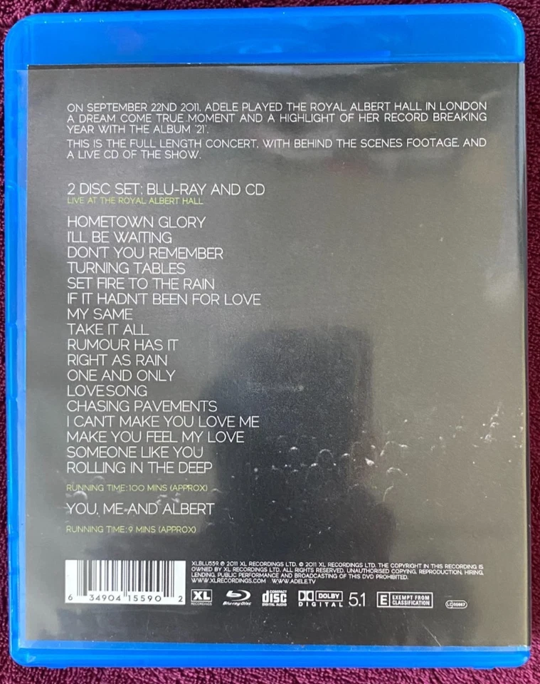 BLU RAY ( 2 ) - CONCERT - ADELE Live at THE ROYAL ALBERT HALL - COMME NEUF - Photo 2/2