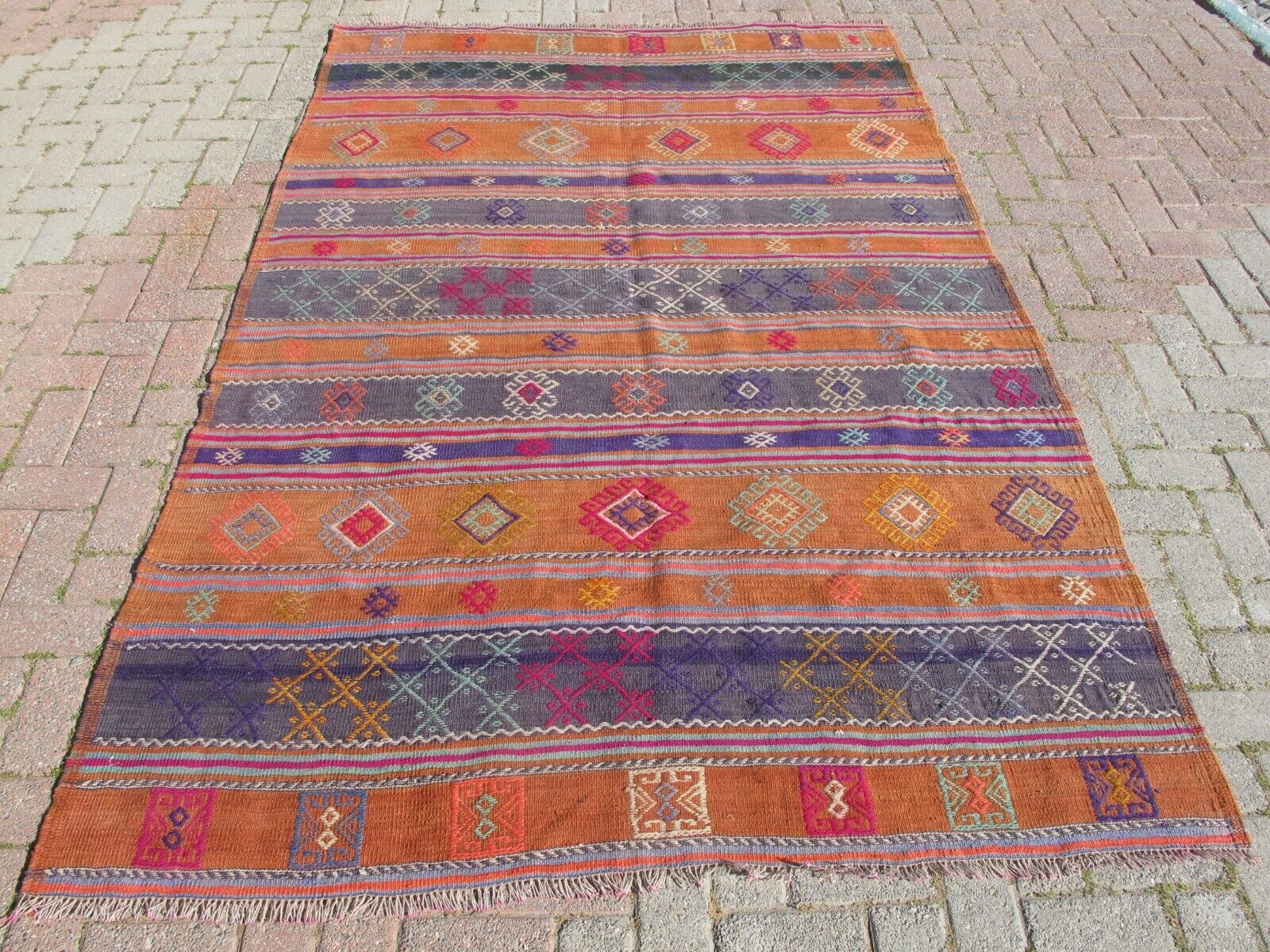 vintage anatolian tribal turkish kilim,wool handmade nomadic area rug 5.4x8