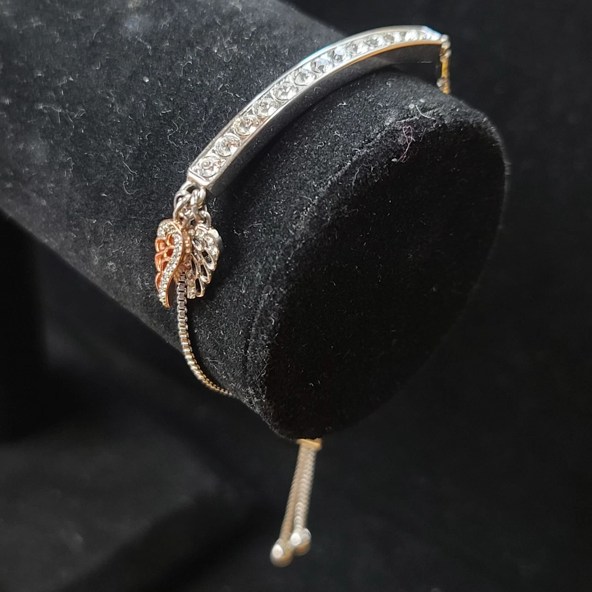 IBB CN SILVER INSPIRED INLAID CRYSTAL RHINESTONE BAR FEATHER CHARM