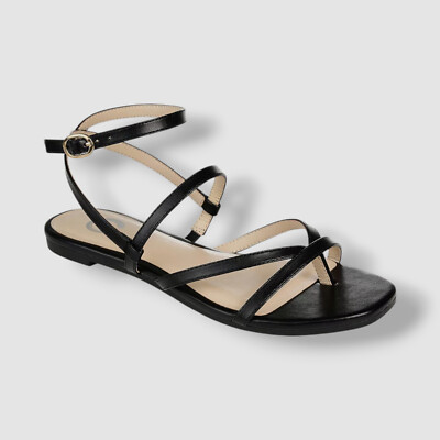 Journee Collection Women's Black Serissa Strappy Flat Sandals Shoe Size 8.5