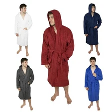 New Men Hooded Bathrobes 100% Terry Cotton Shawl Toweling Dressing Gown Spa Robe