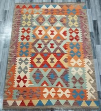 Multicolour Handmade Afghan/Turkish Kilim Rug, Wool Aztec Rug, Size 196x152 CM