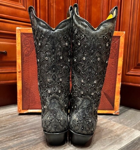 Corral A3672 Gray Glitter Flower Embroidery Crystal Rhinestone Cowboy Boots 7.5 - Picture 4 of 6