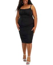 /LX003/ Emerald Sundae Trendy Plus Ruched Bodycon Jersey Midi Dress Black Sz 20
