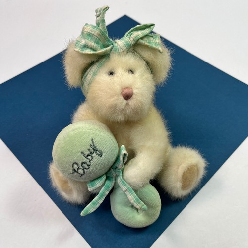 Peluche ours garçon tenant bébé hochet articulé comme neuf arc vert 2001