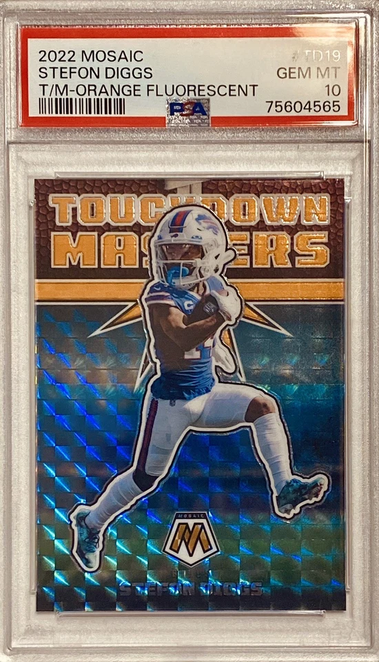 2022 Panini Mosaic #TD19 Stefon Diggs NFL Orange Fluorescent #24/25 PSA 10 GEM - Image 3 of 4