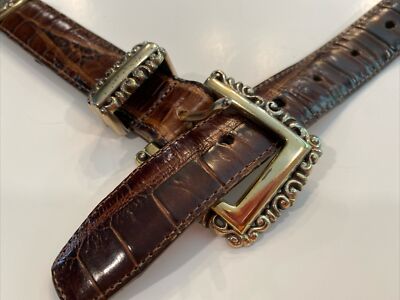 Brighton Vtg 1996 Brown Leather Silver Concho Belt Southwest  display picture 3
