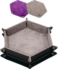 2 Pieces Dice Tray PU Leather Dice Trays Folding Hexagon Dice Holder Tray for Di