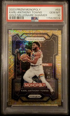 2023 Prizm Monopoly Karl-Anthony Towns Gold Millionaire Shimmer PSA 10 Bookend
