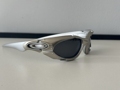Oakley Vintage 90s Plate Sunglasses Silver Frame, Black Lenses