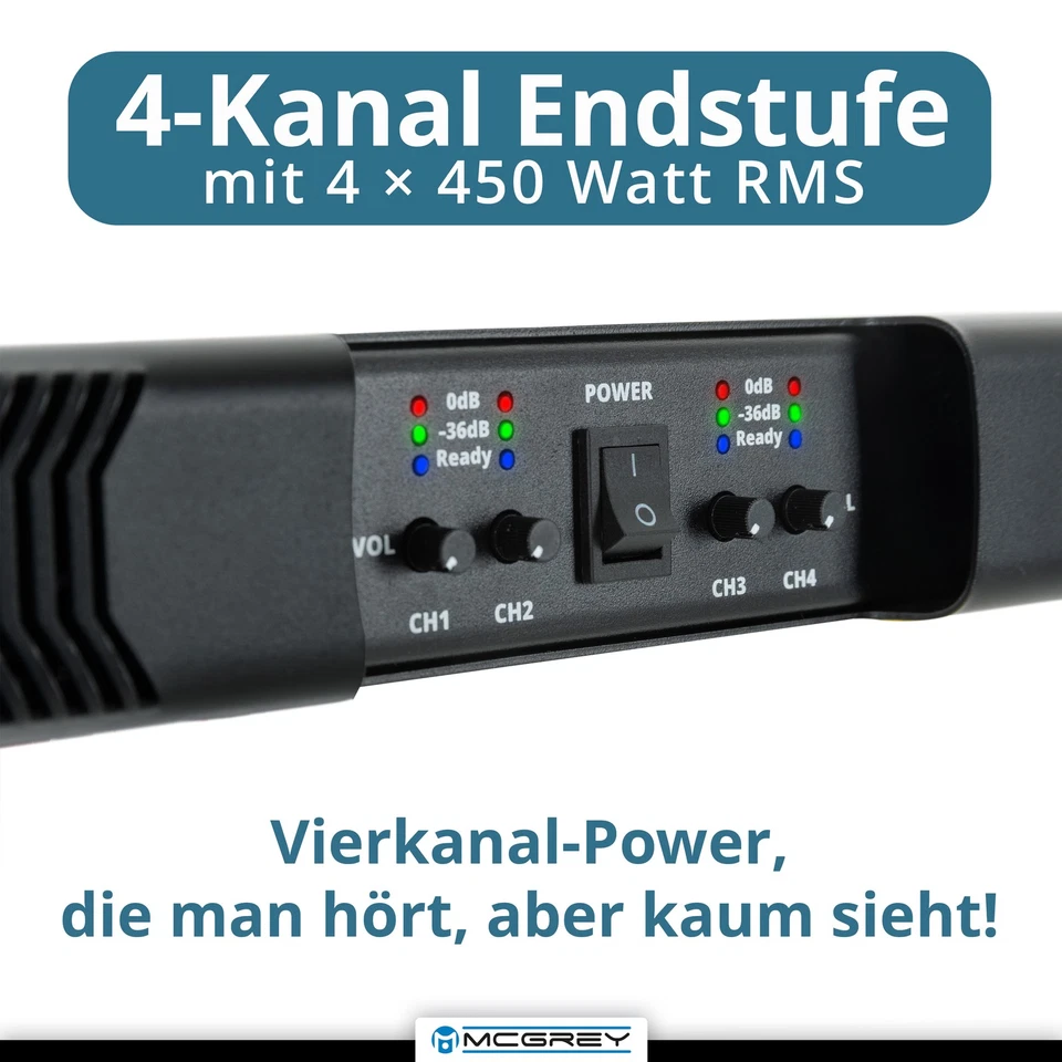 McGrey PA-4504 Endstufe DJ PA 4x450 Watt Class-D Verstärker XLR SPK-kompatibel - Bild 4 von 4