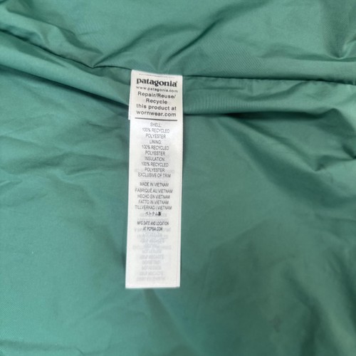 Patagonia Giacca Ragazzo XL 14 Verde Cappuccio Trapuntato Parka Poliestere Riciclato Caldo - Foto 8 di 15