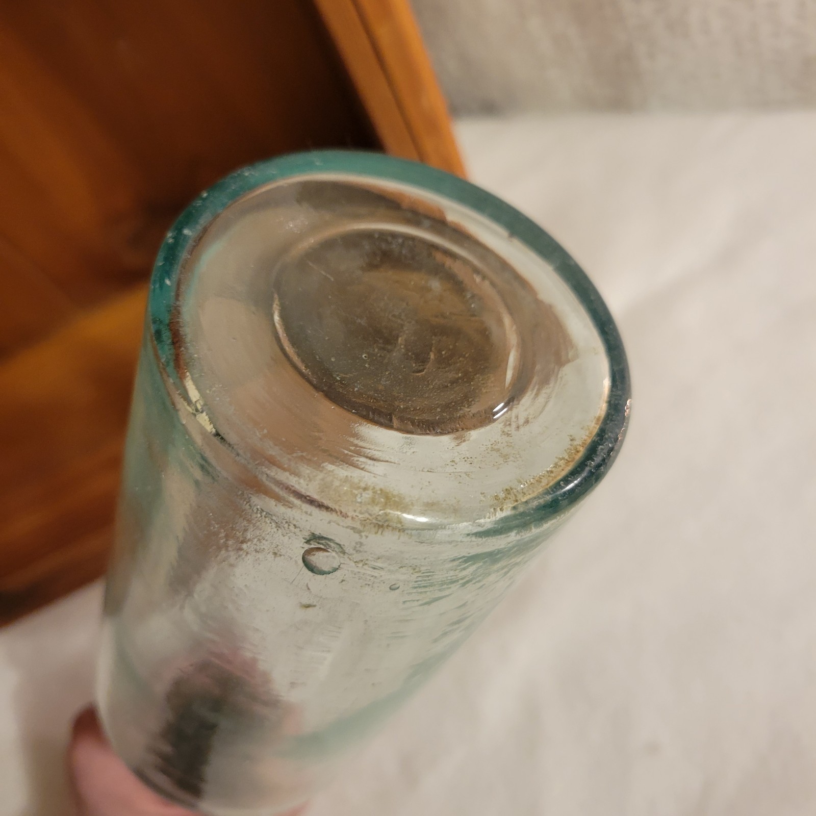 Old Antique Aqua Beer Bottle  with Applied Top