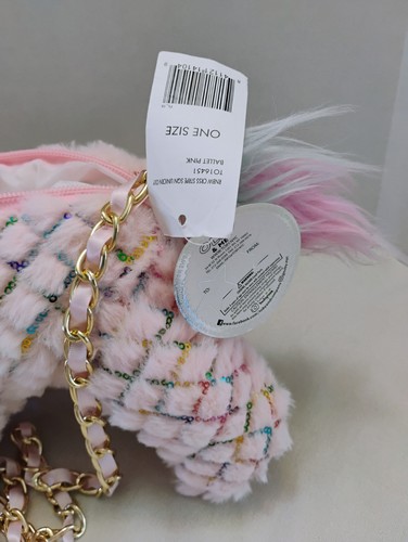 Olly & Me Child Pink w/ Rainbow Sequins Unicorn Purse, Gold Chain, Fluffy, 9" - Picture 7 of 8