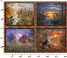 35" Fabric Panel 3 Wishes Whitetail Country Deer Bear Wildlife Blocks