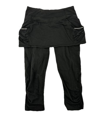Athleta XS Women Be Free 2 in 1 Skirt Legging Black Capri Cropped 964541 D103v