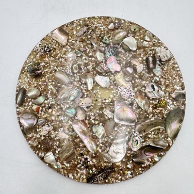8  Gold Lucite Acrylic Abalone Shell Trivet Hot Plate Hyler Enterprises Vtg