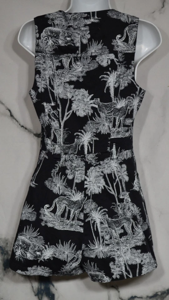 Mameluco GUESS Negro Blanco Toile Sin Mangas Pequeño Frontal Bolsillos con Cremallera Mezcla de Algodón Foto 4 de 4