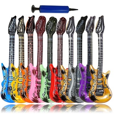 Inflatable Guitar Set 10 Guitars and 1 Inflator, Rock Star Toy Party Decorations