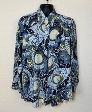 VTG 70s H Bar C Ranchwear Pearl Snap Western Shirt 17 34 Abstract Cowboy Core