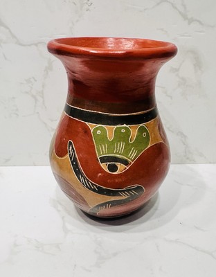 Nicaragua Keramik Handarbeit kleine Keramik Ton, handgeätzt bemalt Vase Vintage