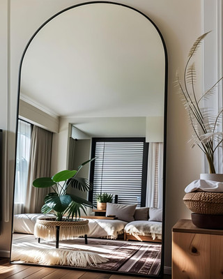 Oversized Arched Black Floor Mirror - 82x42 Inch Freestanding Decor
