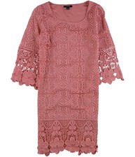 Alfani Womens Crochet-Trim A-line Dress, medpink, L