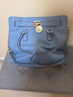 Michael Kors Hamilton Satchel Bag with Gold Chain - Blue