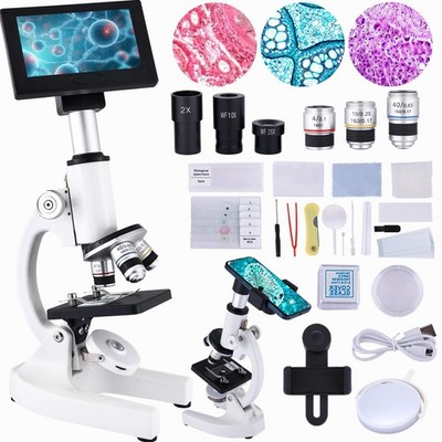 Microscope 40X-2500X Magnification with 4.3-inch Display, Wide-Angle 10X and ...