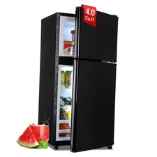 Mini Fridge with Freezer. Double-Door Mini Refrigerator with 7 4.0 Cu. Ft Black