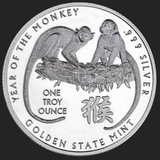 1 oz Year of the Monkey Silver Round .999 Fine Bullion 103.38 per troy oz