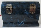 Locking Musical Jewelry Box Blue Lacquer & Faux Mother of Pearl Peacocks, Etc. — photo 4