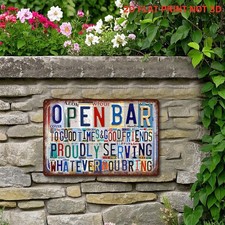 Retro 'Open Bar' Metal Sign Colorful Vintage Kitchen/Patio Wall Hanging Decor