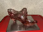 Fenton Art Glass Hand Painted Pink Cabbage Rose Slipper or Shoe Label, Signed