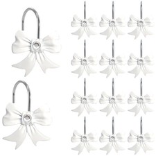 12PCS White Decorative Bow Knot Shower Curtain Hooks, Rings, Girl Bathroom Decor