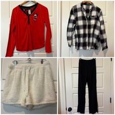 PJ/Lounge Set 4 pcs Women  s Medium Soft Cozy Black White Red Mickey Plaid B 18