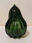Vintage Hand blown Murano Glass Ribbed Green Pear Decor Paperweight