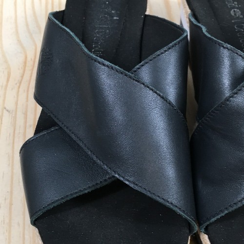 Timberland Sandals Womens 8 Santorini Sun 2 Slide Black Leather Crisscross Wedge - Picture 6 of 18